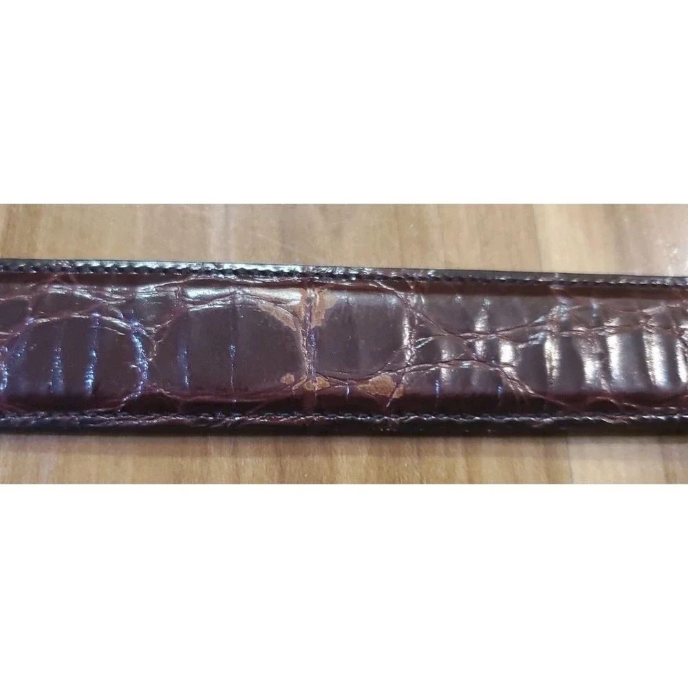 Mens Belt‎ Top Grain Leather Brown Animal Print Brass Buckle Size 34 USA